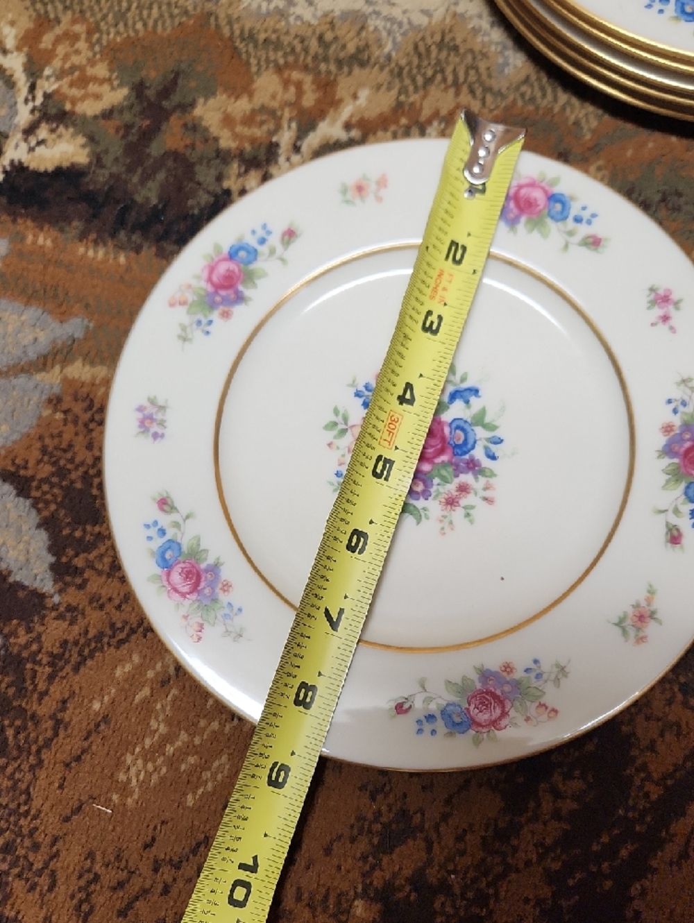 Lenox 6 White Dessert Plate with Pink & Blue Floral Bouquet and Gold Trim - Picture 14 of 15